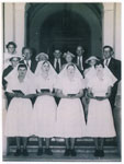 Graduating nursing students with family members, Mater Hospital Rockhampton 1957