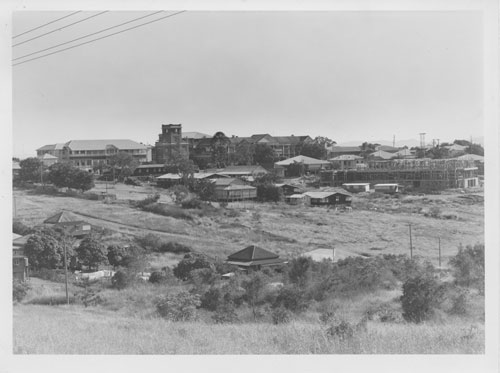 Rockhampton Hospital ca. 1953 showing news nurses quarters under construction on the right