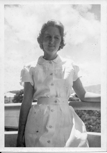 Nurse Joan Klowss on the third level balcony of the Rockhampton Hospital Nurses’ Quarters in March