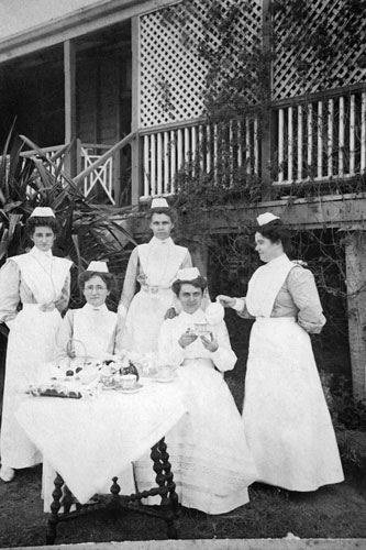 Nursing staff having afternoon tea at the Rockhampton Hospital ca. 1903