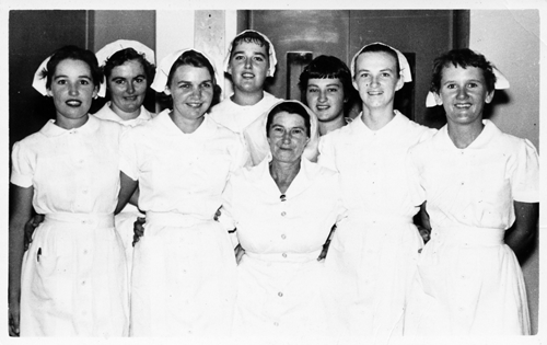 Nurses with their Tutor-Sister, Editha Haynes, at the Rockhampton Hospital ca. 1961