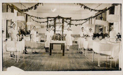 Christmas decorations in a hospital ward at the Rockhampton Hospital ca. 1930