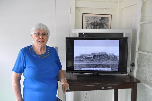 Country Hospital Museum Archivist, Yvonne Kelley, with new museum TV set