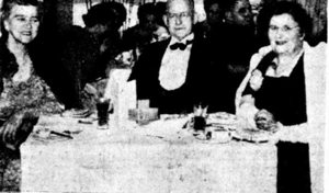 Dr Doris Una Skyring, Mr and Mrs F. A. Horner at a Red Cross fundraising Ball 17 Jun 1950